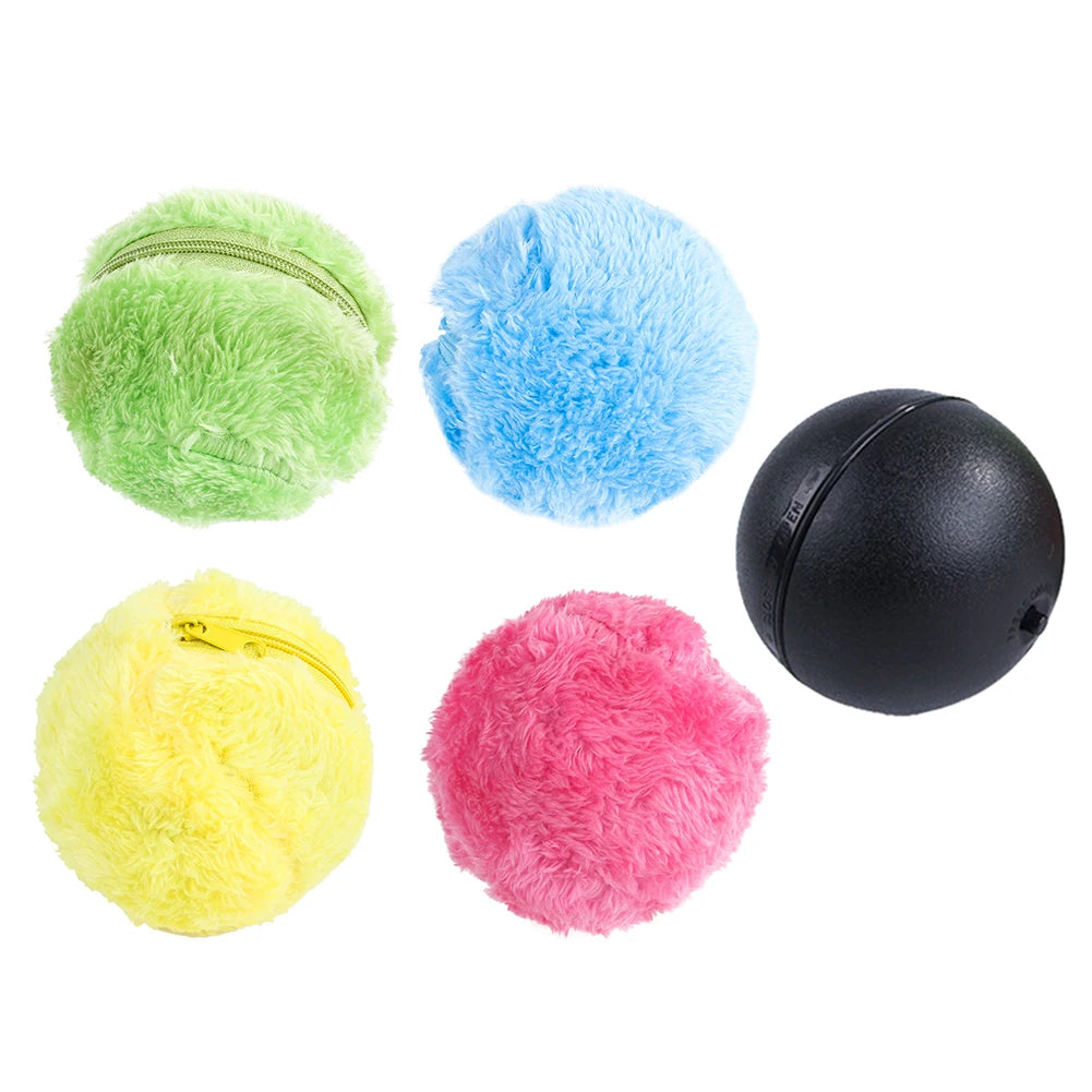 5pcs Magic Roller Balls Battery Powered Automatic Dog Cat Balls Interactive Toys Automatic Pet Toy with 4 Plush Caps for Puppy