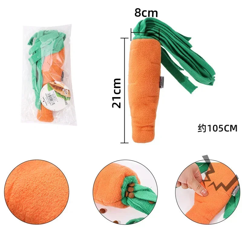 Dog Sniffing Toys for Small Dog Carrot Shape Squeaky Interactive Snuffle Training Food Slow Feeder