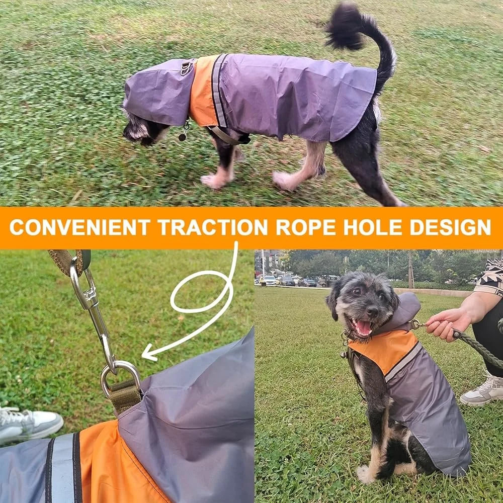 Ultra Light Waterproof Dog Raincoat Reflective Strip Adjustable Breathable Jacket with Hood Stylish Design Outdoor Use