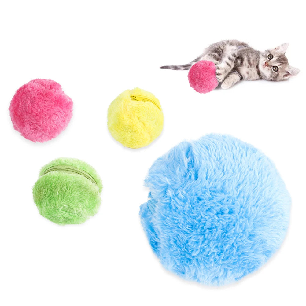 5pcs Magic Roller Balls Battery Powered Automatic Dog Cat Balls Interactive Toys Automatic Pet Toy with 4 Plush Caps for Puppy