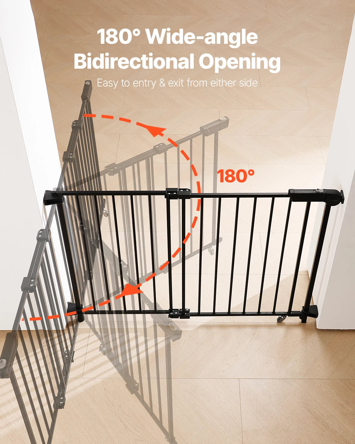 Baby Gate 29.5-43 Inches Adjustable Width 28 Inches High Dog Gate No Threshold Bar Easy Step Walk for Child Pet Security