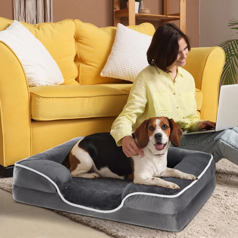 Supportive Dog Bed Memory Foam Waterproof Non-Slip Removable Washable Cover Medium Dogs Comfortable Pet Sofa