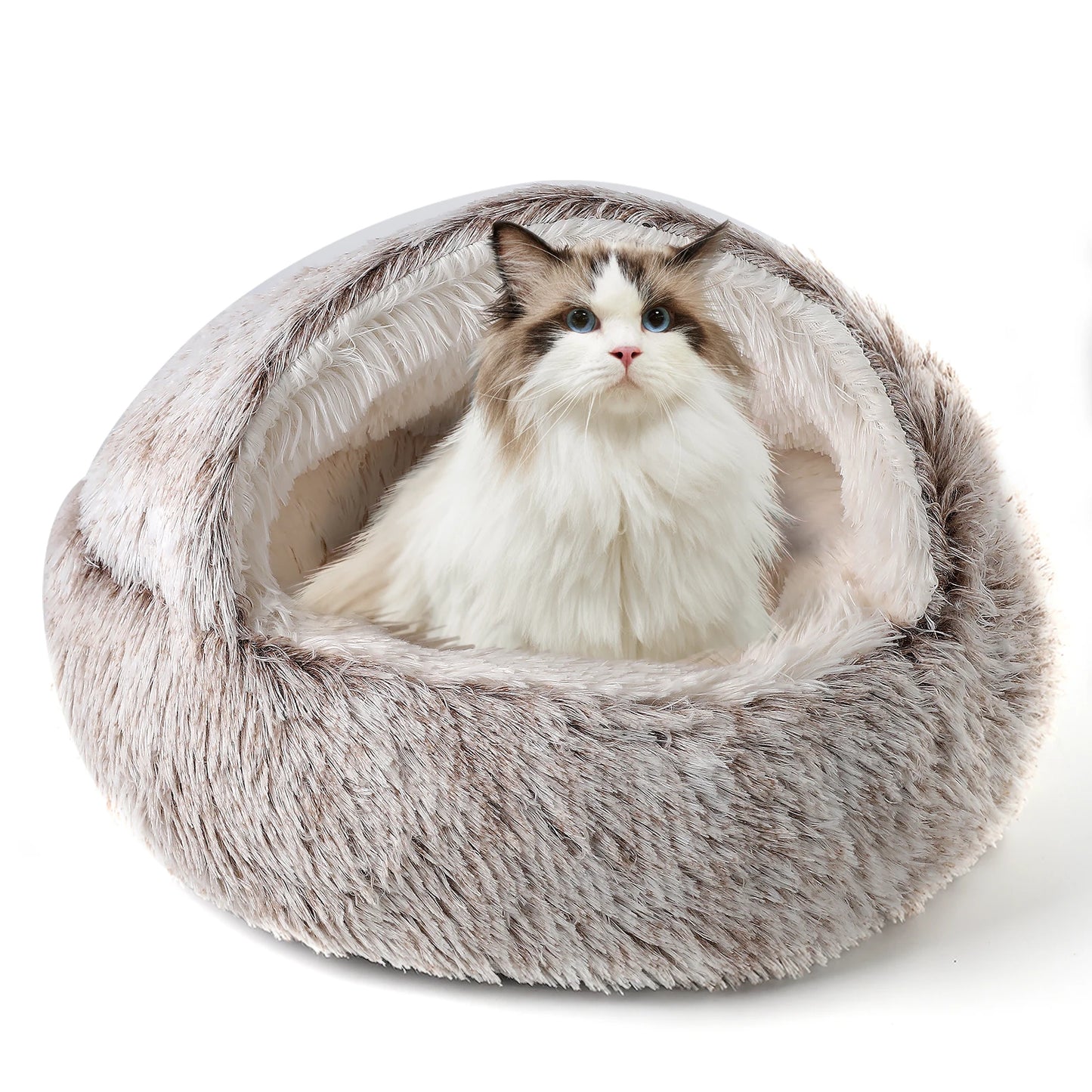 50Cm/ 19.69Inch Cat Bed Dog bed, Plush Hooded Cat Beds for Indoor Cats, Calming Cat Nest, Self Warming Cat Bed Cave, Cozy