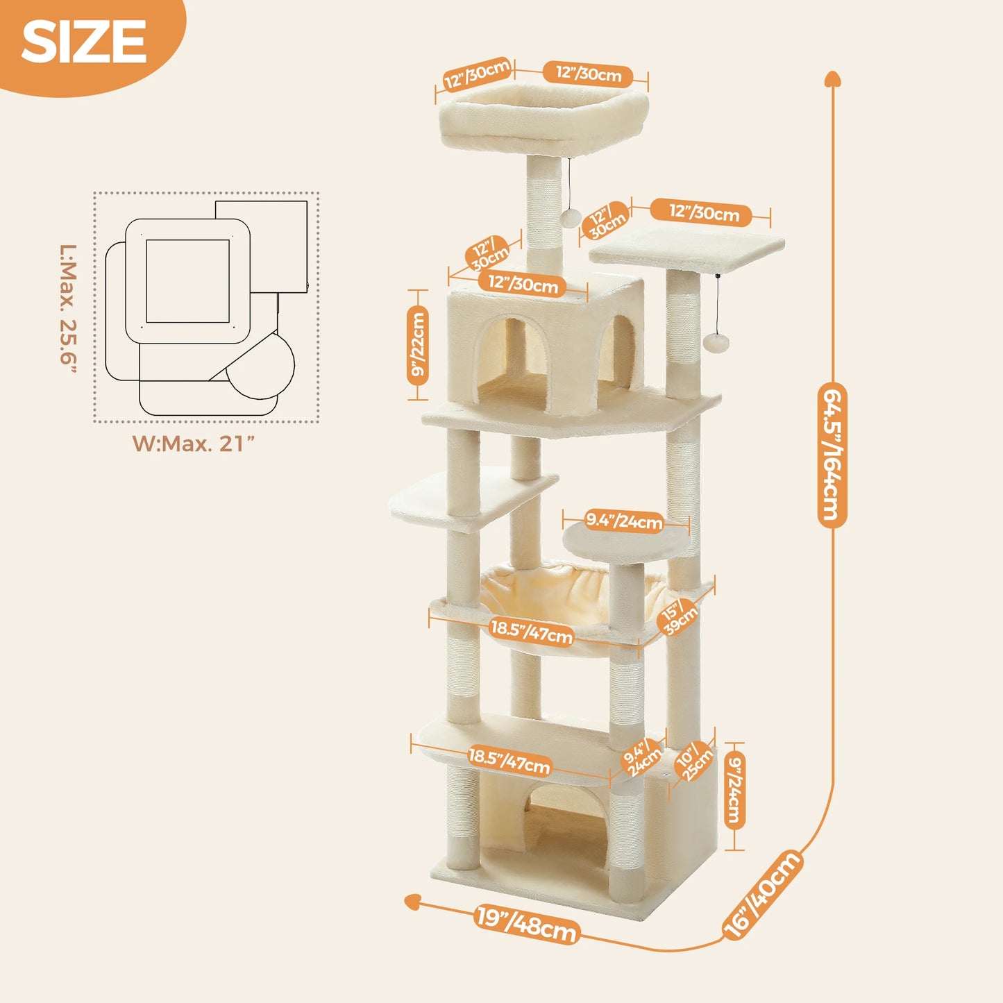 Tall Cat Tree with Scratching Posts Spacious Hammocks Large Condos Large Cat Tower for Indoor Cat Scratcher Cat Toys Accessories