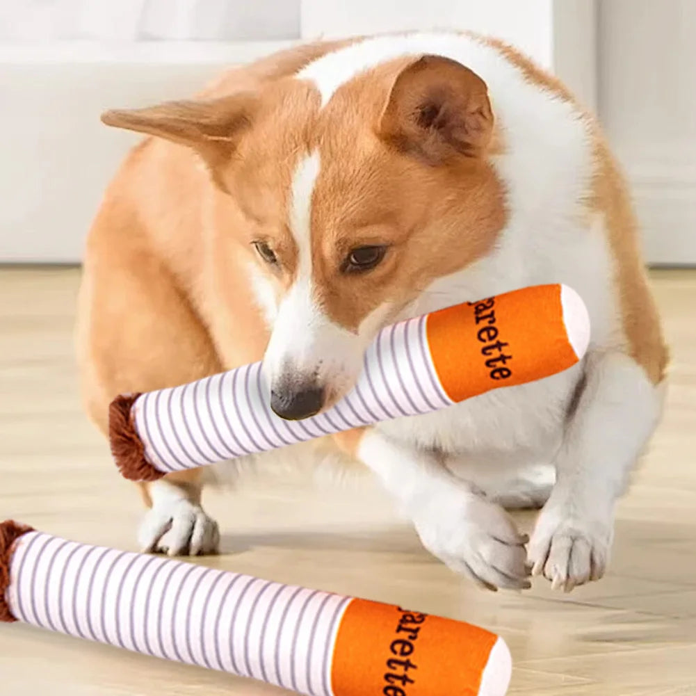 cigarette interactive Dog Toys Funny Plush Chewing Toy with Squeaking Sound Dog Toy Box Good Pet Gifts