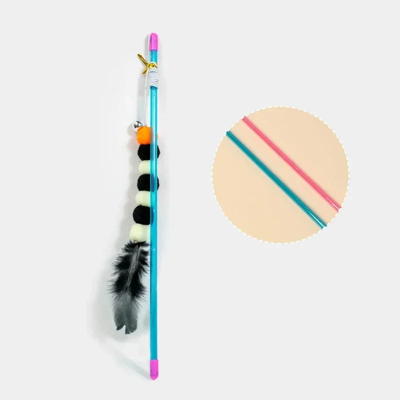 Funny Kitten Cat Teaser Interactive Toy Rod with Bell and Feather Toys for Cats Teaser Interactive Toy Rod Pet Cats Toys Stick