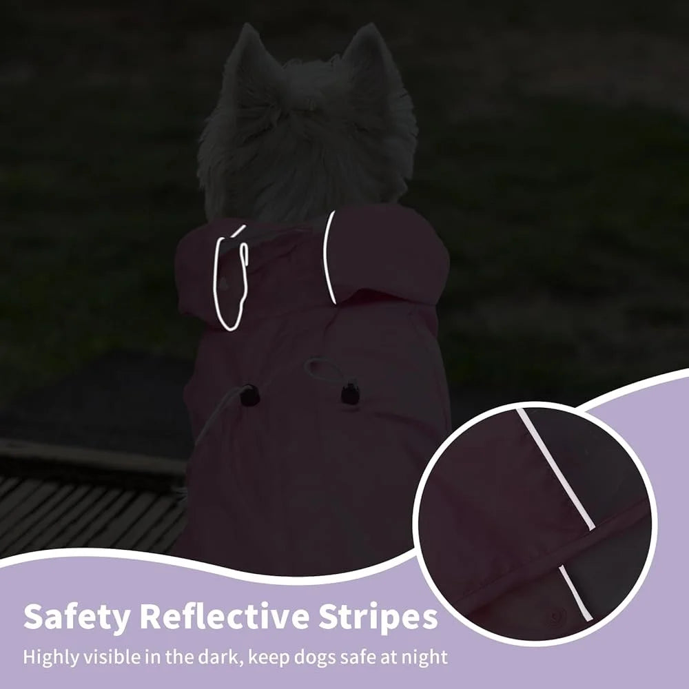 Pet Rain Jacket Waterproof Dog Coat 4 Legs with Leash Hole Lightweight Reflective Poncho Medium Dogs Outdoors