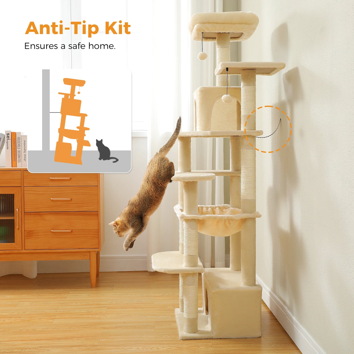 Tall Cat Tree with Scratching Posts Spacious Hammocks Large Condos Large Cat Tower for Indoor Cat Scratcher Cat Toys Accessories