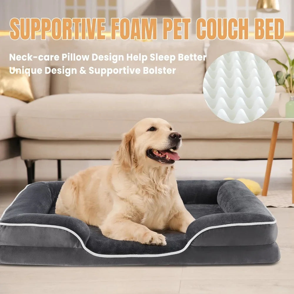 Supportive Dog Bed Memory Foam Waterproof Non-Slip Removable Washable Cover Medium Dogs Comfortable Pet Sofa