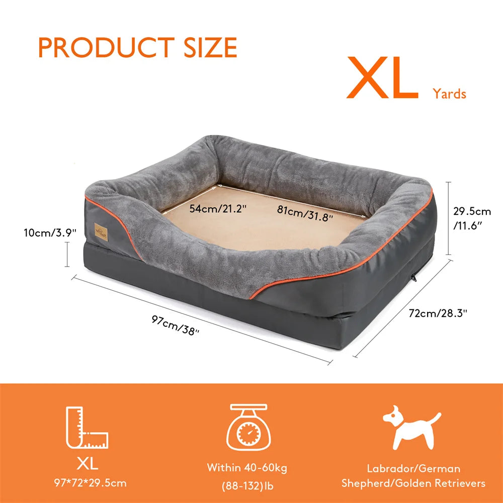 Jumbo Large Dog Bed Pet Sofa Couch Waterproof Elevated Cushion Warm Puppy Bolster Couch Removable Cover
