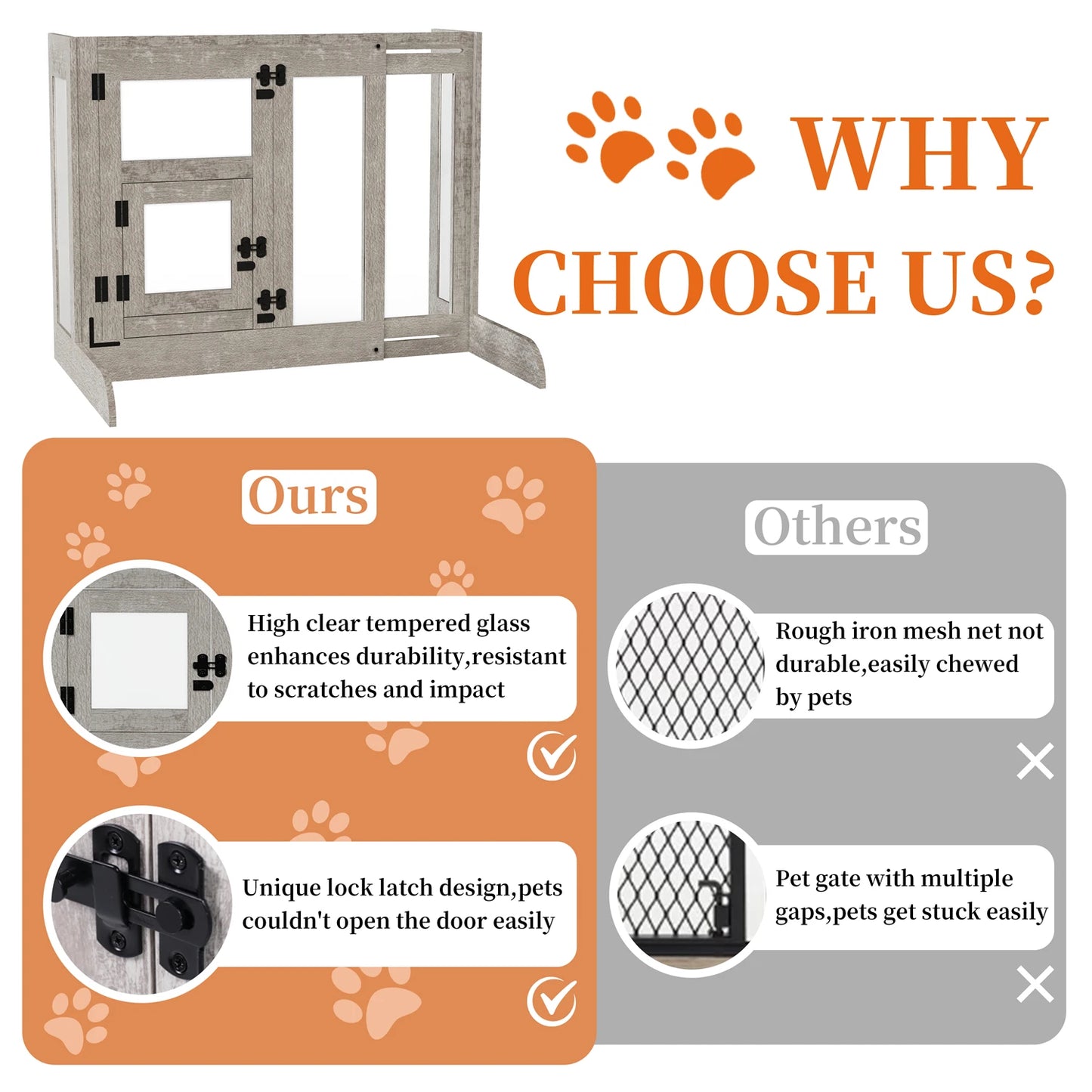 Tempered Glass Dog Gate Adjustable Length From 77 to 100cm Pet Door Gate Barrier Fence Panels with Lock for Doorways Stairs