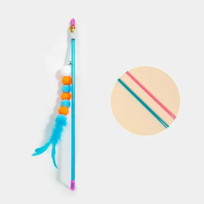 Funny Kitten Cat Teaser Interactive Toy Rod with Bell and Feather Toys for Cats Teaser Interactive Toy Rod Pet Cats Toys Stick