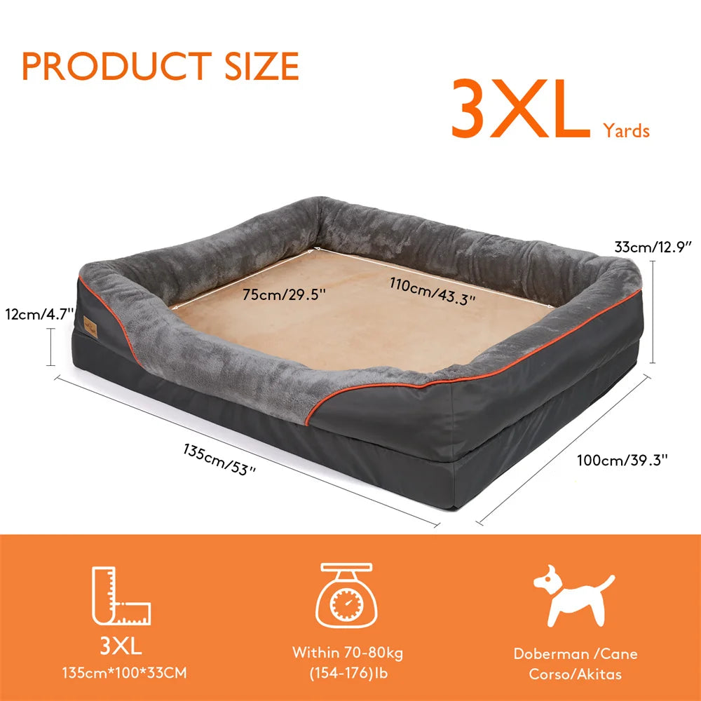 Jumbo Large Dog Bed Pet Sofa Couch Waterproof Elevated Cushion Warm Puppy Bolster Couch Removable Cover