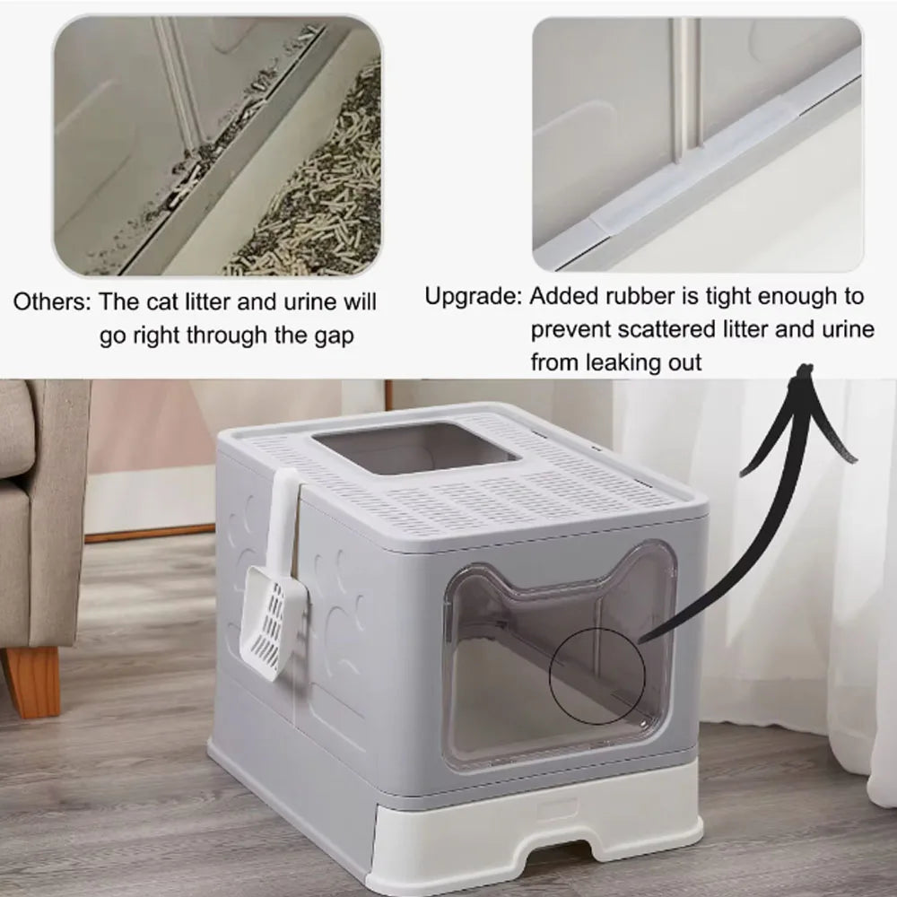 Foldable Litter Box: Drawer Design with Scooper for Easy Cat Waste Management
