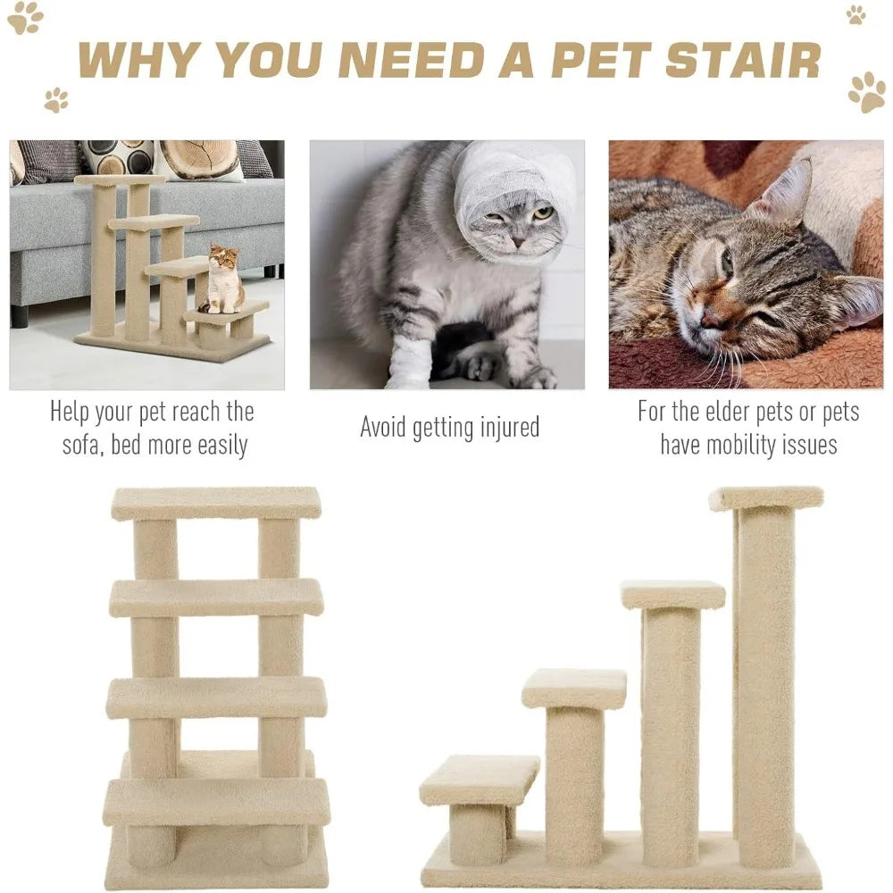 25" 4-Step Multi-Level Carpeted Cat Scratching Post Pet Stairs - Light Brown