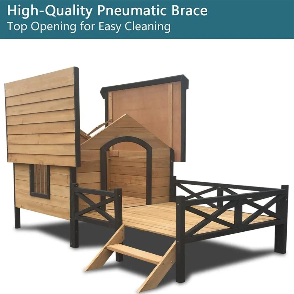 Wooden Large Dog House 43.3" L x 69.9" W x 32.7" H Weatherproof Outdoor Pet Kennel