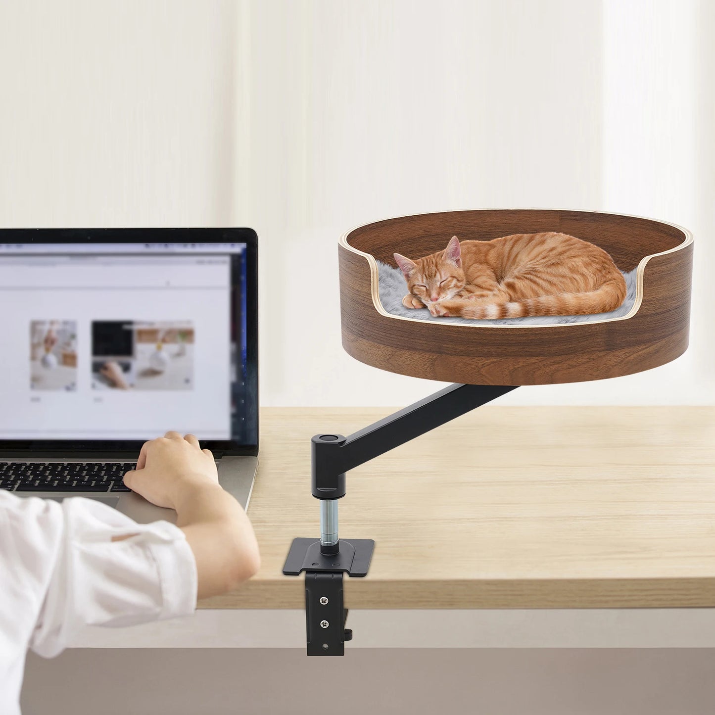 Desktop Cat Bed with Pet Mat 360° Rotation and Adjustable Height Cat Hammock for Desk Coffee adapts to office desks upright desk