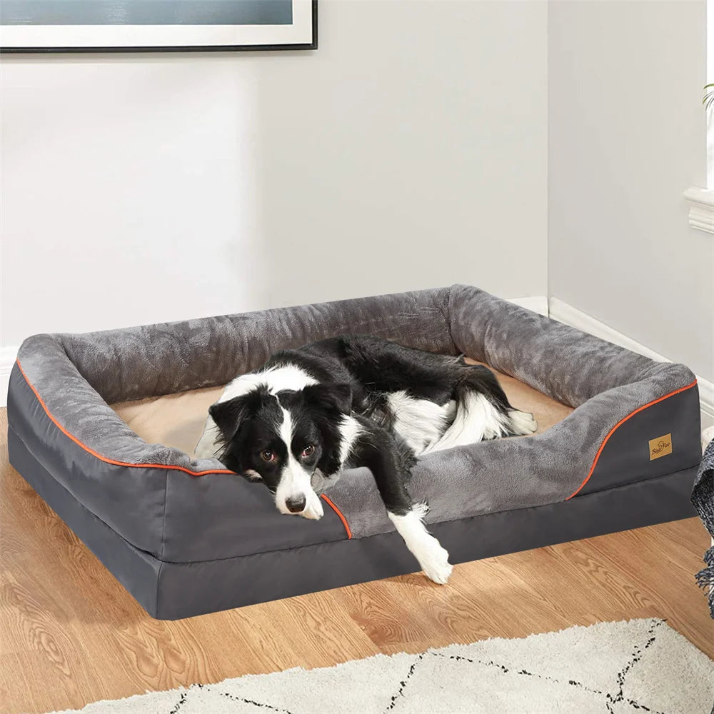 Jumbo Large Dog Bed Pet Sofa Couch Waterproof Elevated Cushion Warm Puppy Bolster Couch Removable Cover