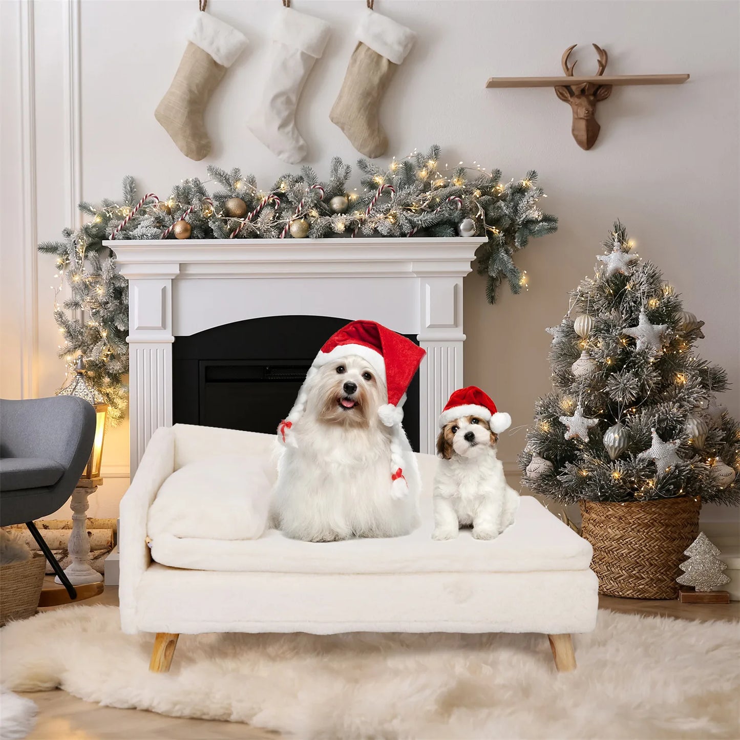 Elevated Pet Bed, with Cozy Pad Waterproof,Pet Sofa Bed with Sturdy Wood Legs for Small Dog Kitten
