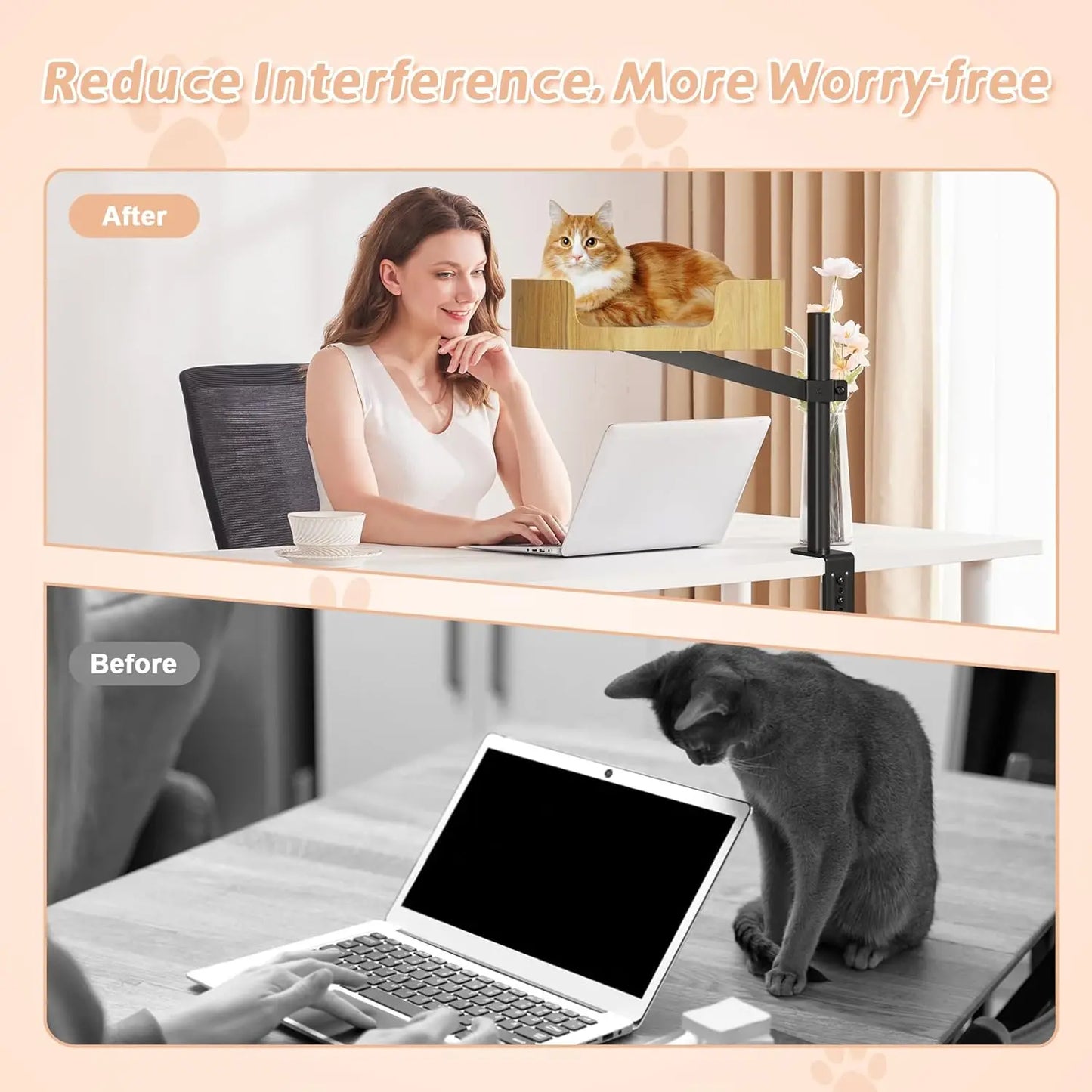 Desktop Cat Bed with Pet Mat 360° Rotation and Adjustable Height Cat Hammock for Desk Coffee adapts to office desks upright desk
