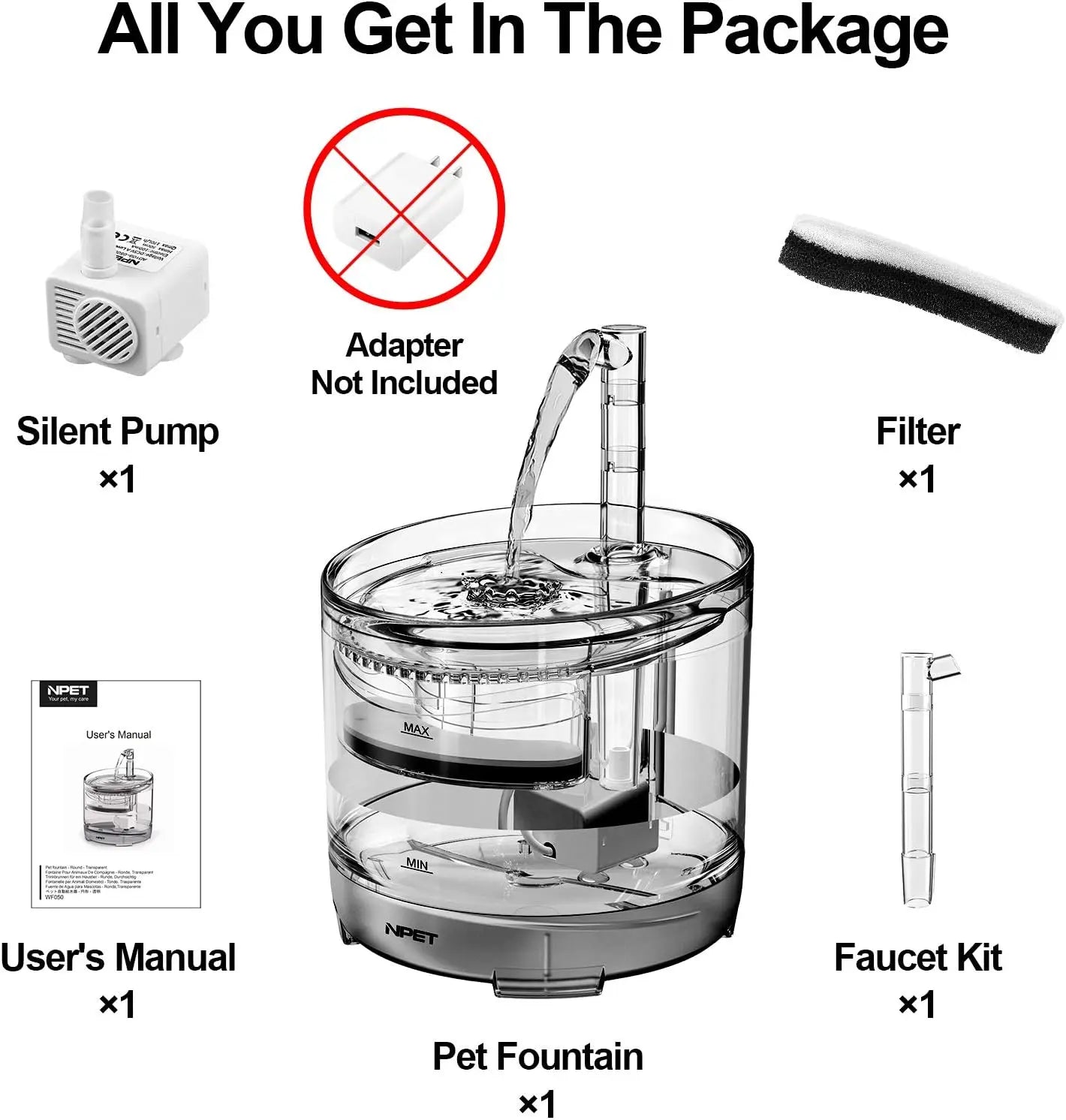Cat Water Fountain 1.5L Automatic Pet Drinking Fountain with Replacement Faucet Kit