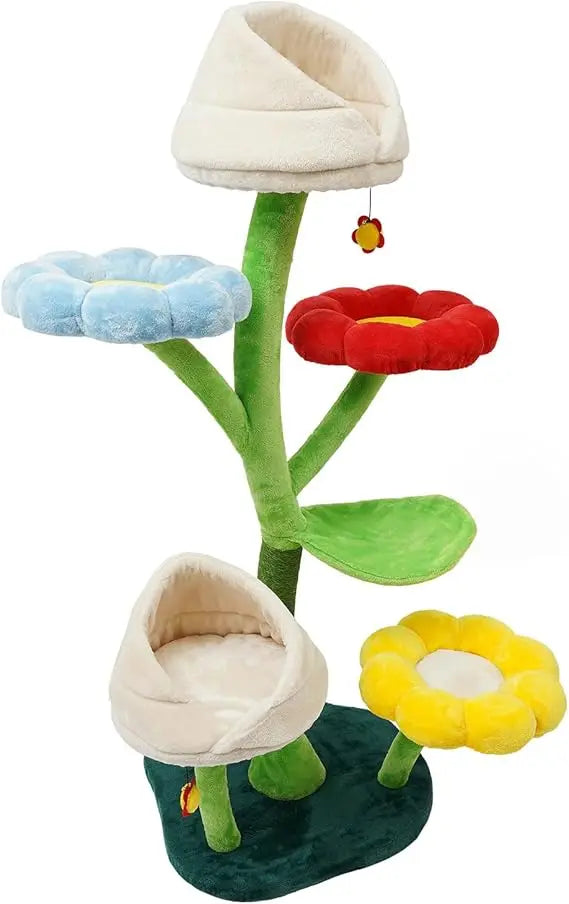 Cat Tree, 6-Tier Cat Tower for Large/Small Cats Climbing, 63.8inch Tall Cat Flower Tree with Resting Platforms & Scratching Post