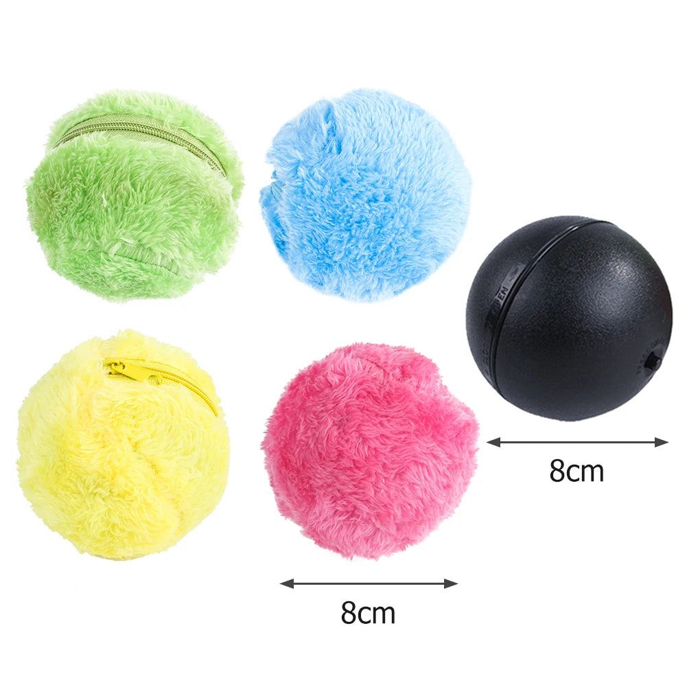 5pcs Magic Roller Balls Battery Powered Automatic Dog Cat Balls Interactive Toys Automatic Pet Toy with 4 Plush Caps for Puppy