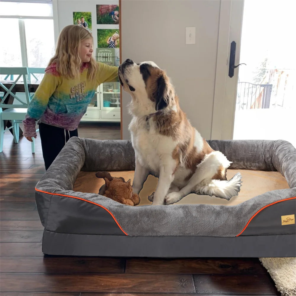 Jumbo Large Dog Bed Pet Sofa Couch Waterproof Elevated Cushion Warm Puppy Bolster Couch Removable Cover