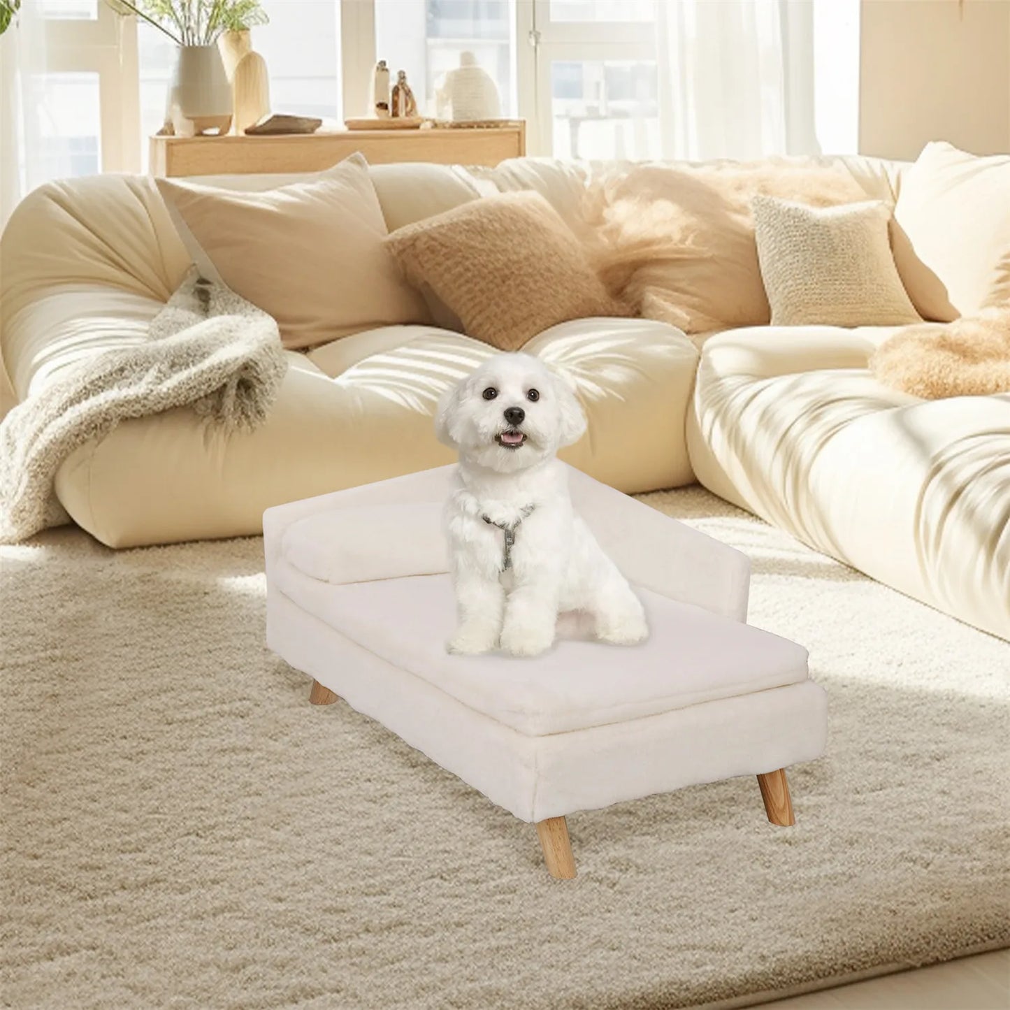 Elevated Pet Bed, with Cozy Pad Waterproof,Pet Sofa Bed with Sturdy Wood Legs for Small Dog Kitten