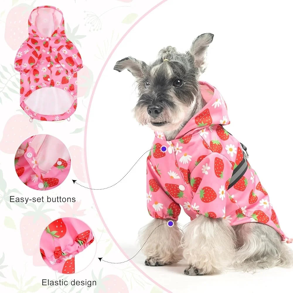 Dog Raincoat Waterproof Hooded with Built-in Harness Lightweight Adjustable Dog Rain Jacket Small Medium Large Dogs