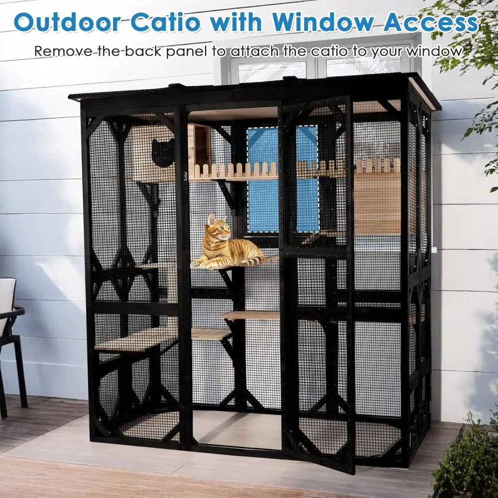 71.1" L Large Cat Catio Outdoor Enclosure Window Acess, Walk-in Cage Cat House for Multiple Indoor Outdoor Outside