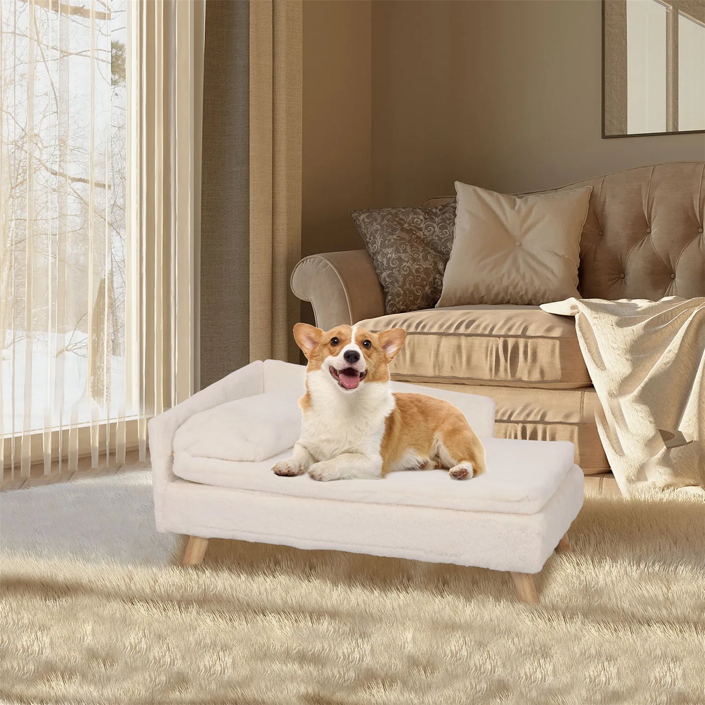 Elevated Pet Bed, with Cozy Pad Waterproof,Pet Sofa Bed with Sturdy Wood Legs for Small Dog Kitten