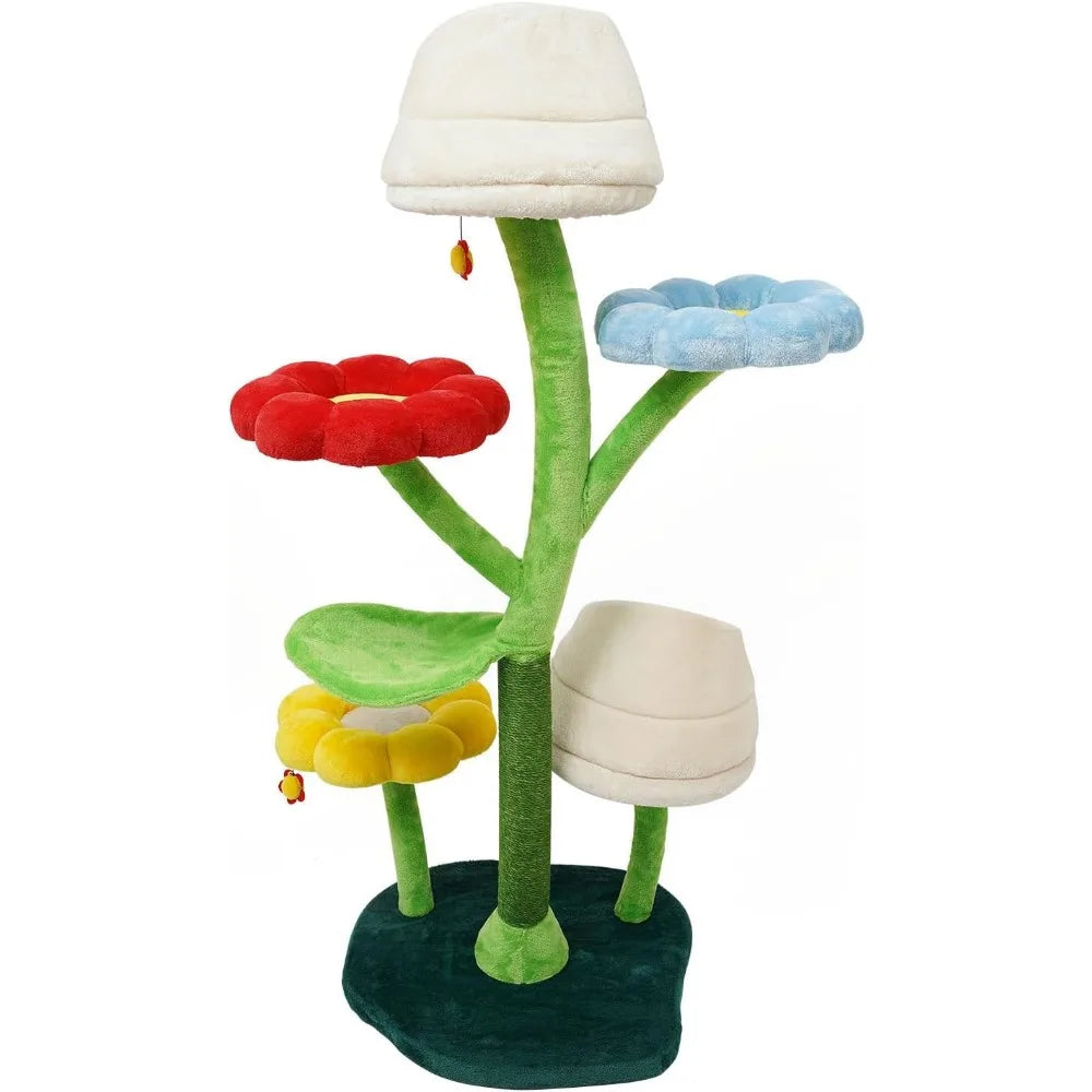 Cat Tree, 6-Tier Cat Tower for Large/Small Cats Climbing, 63.8inch Tall Cat Flower Tree with Resting Platforms & Scratching Post
