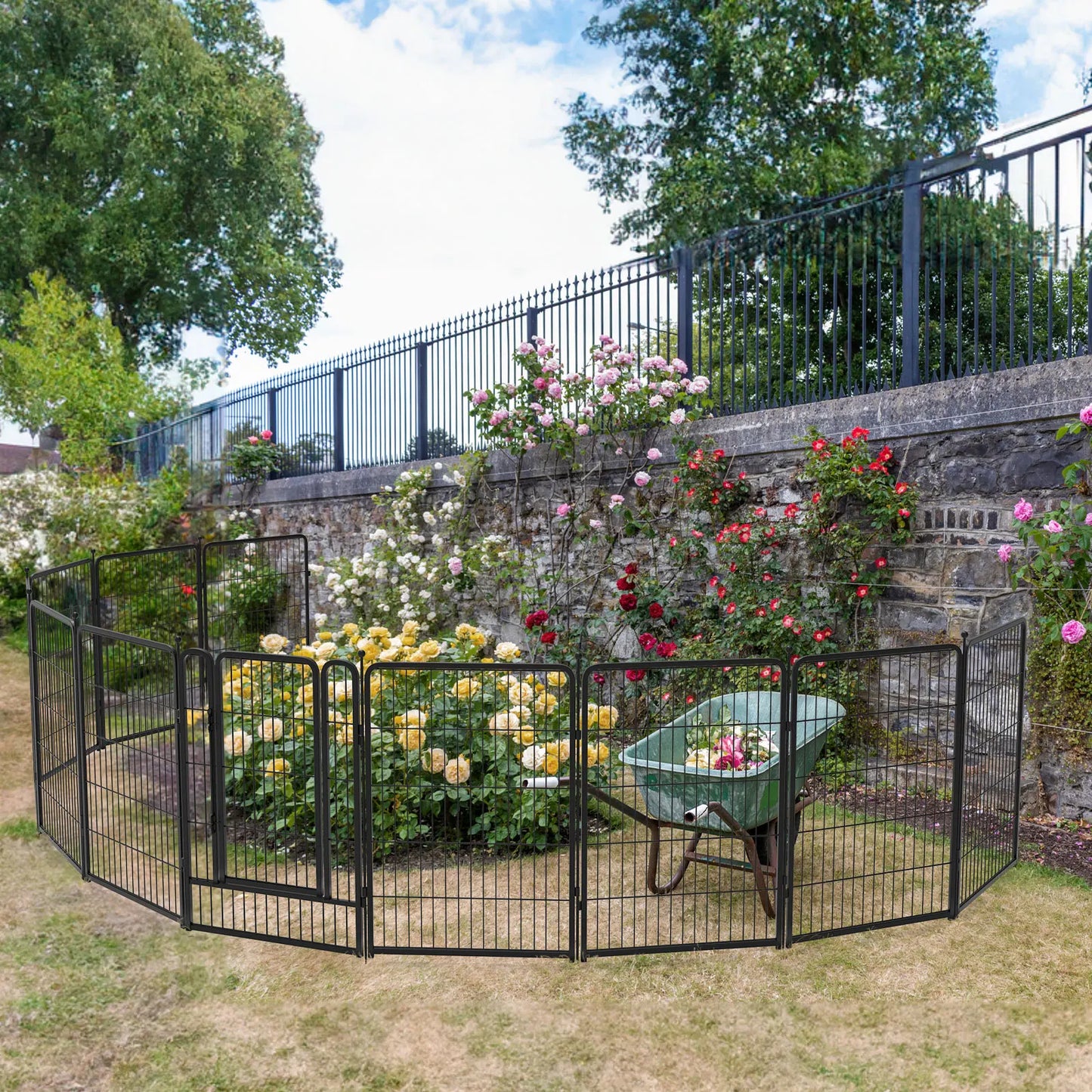 Decorative Garden Fence Panels, Dog Fence for The Yard, Heavy Duty Metal, Black