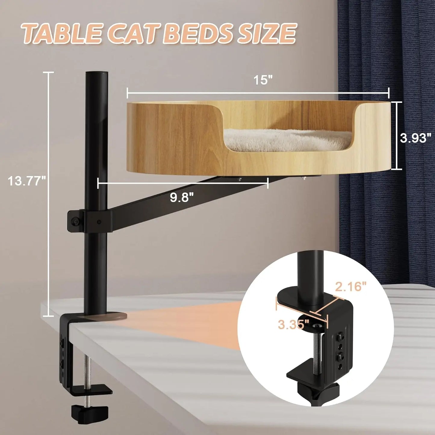 Desktop Cat Bed with Pet Mat 360° Rotation and Adjustable Height Cat Hammock for Desk Coffee adapts to office desks upright desk
