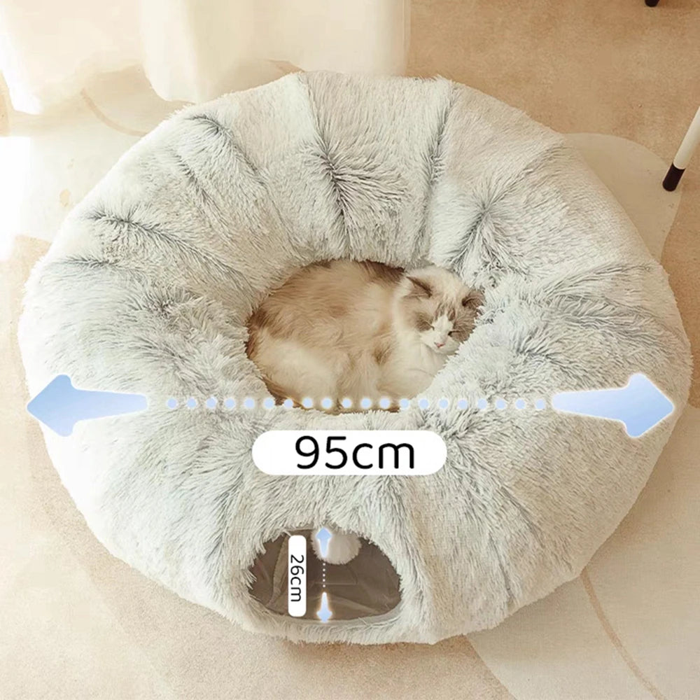Cat Tunnel Bed with Mat Big Tube Playground Toy Soft Plush Material Full Shape Non-slip for Kitten Cat Puppy Playing 84cm/33.07"
