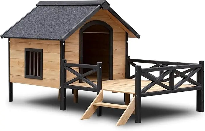 Wooden Large Dog House 43.3" L x 69.9" W x 32.7" H  Weatherproof Outdoor Pet Kennel