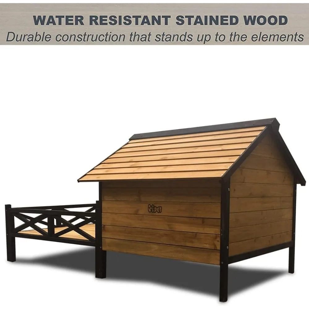 Wooden Large Dog House 43.3" L x 69.9" W x 32.7" H  Weatherproof Outdoor Pet Kennel