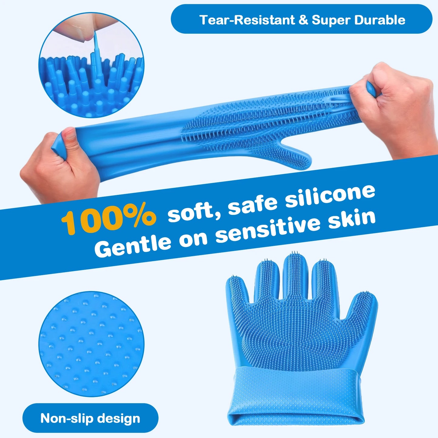 6PCS Pet Grooming Kit Silicone Dog Toothbrush Finger Dog Bath Gloves Dog Shampoo Brush for Dog Cat Bathing Massaging & Grooming
