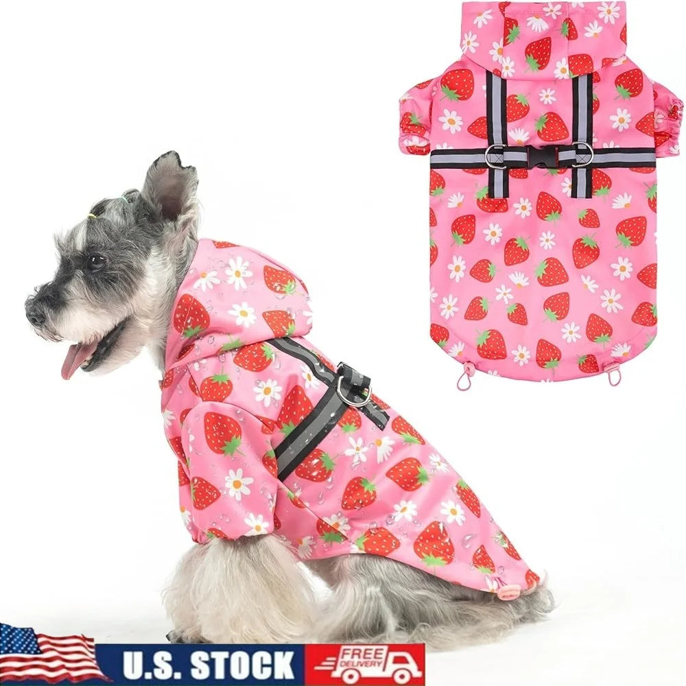 Dog Raincoat Waterproof Hooded with Built-in Harness Lightweight Adjustable Dog Rain Jacket Small Medium Large Dogs