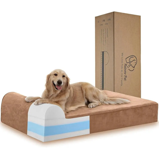7 H Dog Bed For Large Dogs -  Cover/Waterproof Inner Case - With 4 H Headrest Memory Foam Dog Bed (Large,