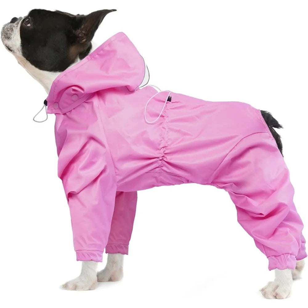 Pet Rain Jacket Waterproof Dog Coat 4 Legs with Leash Hole Lightweight Reflective Poncho Medium Dogs Outdoors