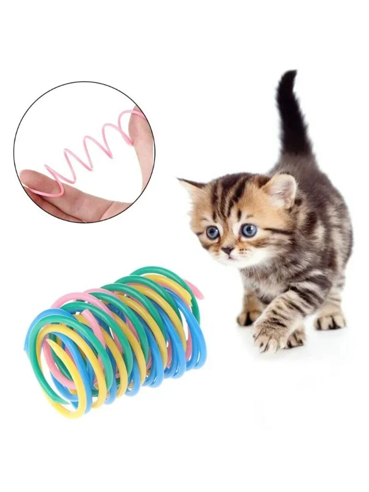 20pcs Cat Spring Toys Plastic Colorful Coil Spiral Springs Cat Toy Kitten Playing Interactive Toys Pet Accessories Set Favor Toy