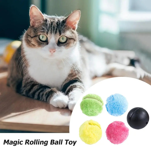 5pcs Magic Roller Balls Battery Powered Automatic Dog Cat Balls Interactive Toys Automatic Pet Toy with 4 Plush Caps for Puppy