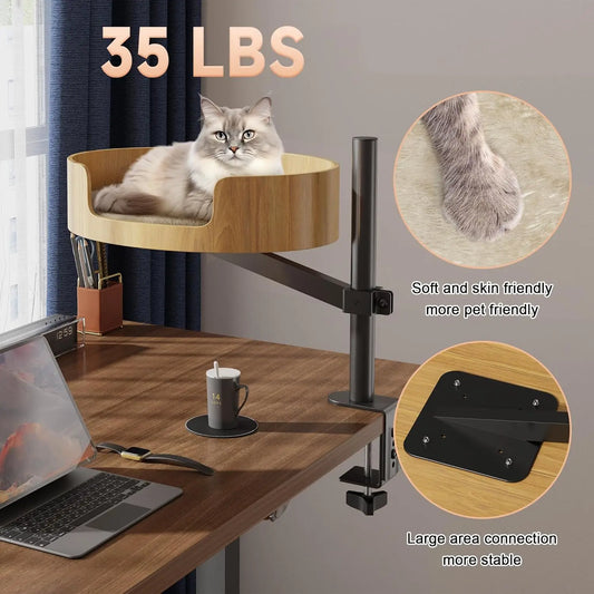 Desktop Cat Bed with Pet Mat 360° Rotation and Adjustable Height Cat Hammock for Desk Coffee adapts to office desks upright desk