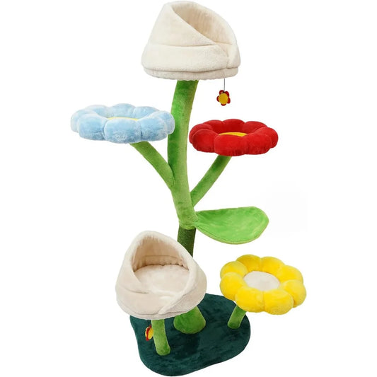Cat Tree, 6-Tier Cat Tower for Large/Small Cats Climbing, 63.8inch Tall Cat Flower Tree with Resting Platforms & Scratching Post