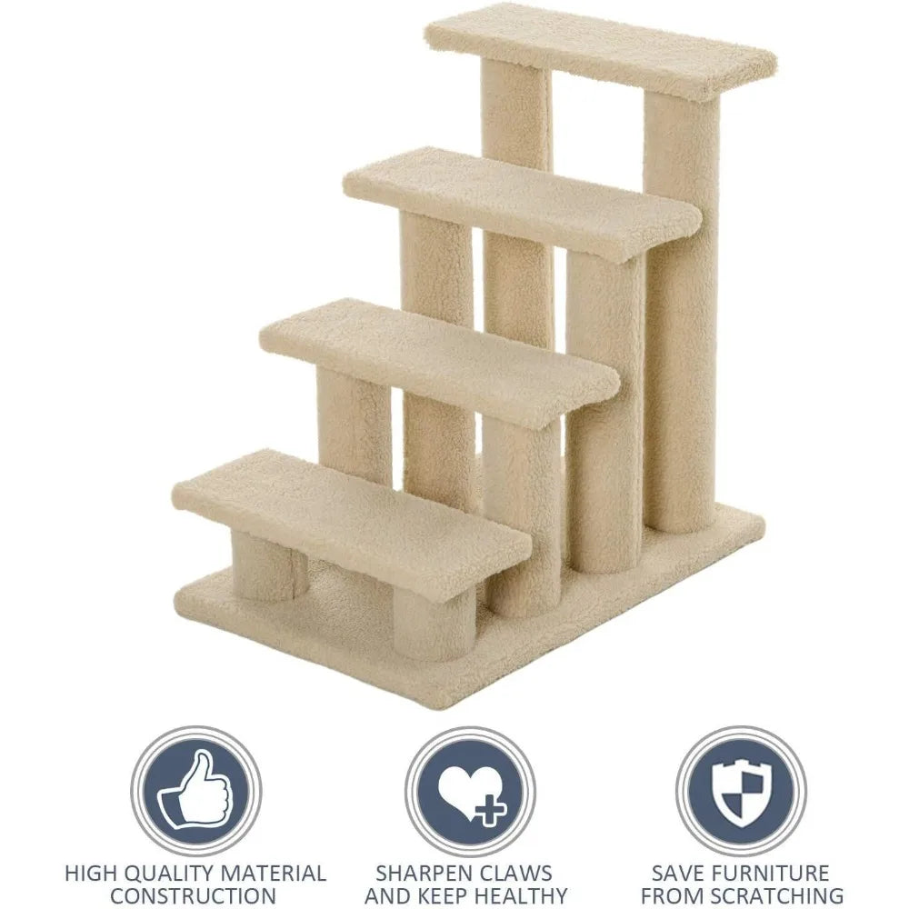 25" 4-Step Multi-Level Carpeted Cat Scratching Post Pet Stairs - Light Brown