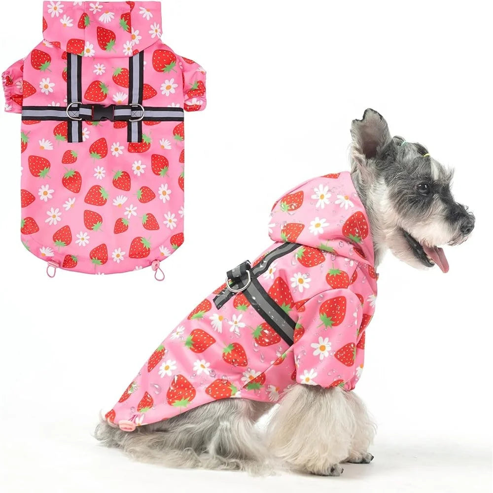 Dog Raincoat Waterproof Hooded with Built-in Harness Lightweight Adjustable Dog Rain Jacket Small Medium Large Dogs