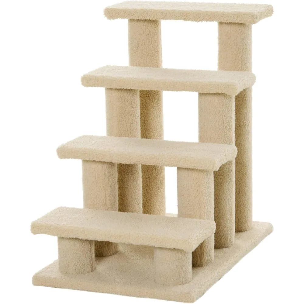 25" 4-Step Multi-Level Carpeted Cat Scratching Post Pet Stairs - Light Brown