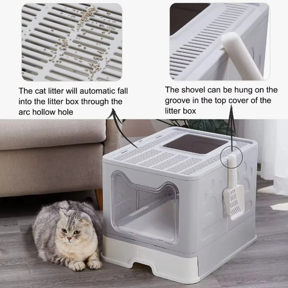 Foldable Litter Box: Drawer Design with Scooper for Easy Cat Waste Management